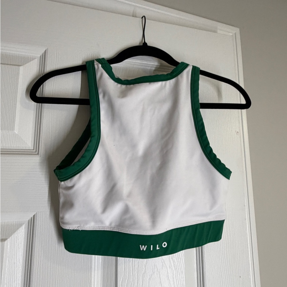 WILO White Crop Top with Green Trim